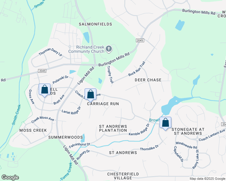 map of restaurants, bars, coffee shops, grocery stores, and more near 3200 Buck Run Trail in Wake Forest