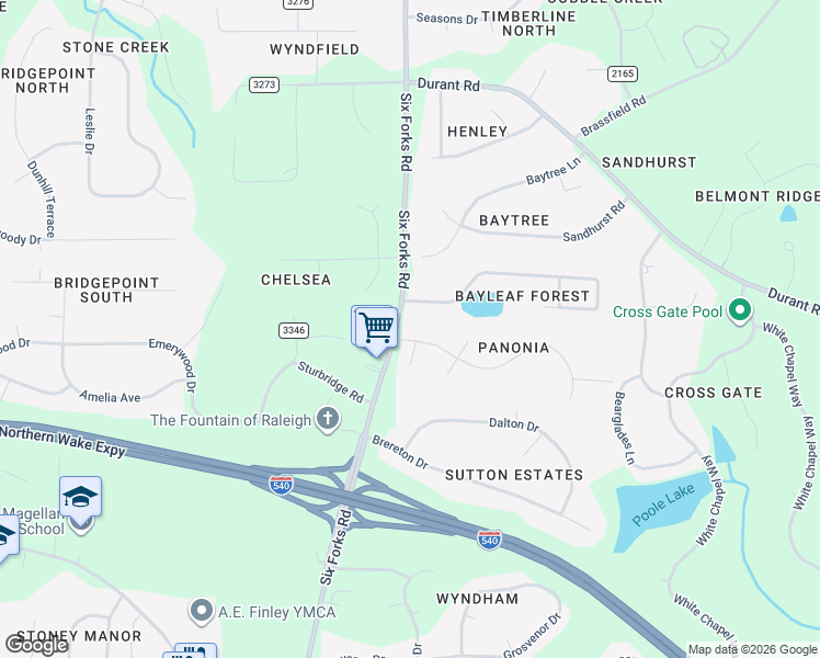 map of restaurants, bars, coffee shops, grocery stores, and more near 229 Bayleaf Drive in Raleigh