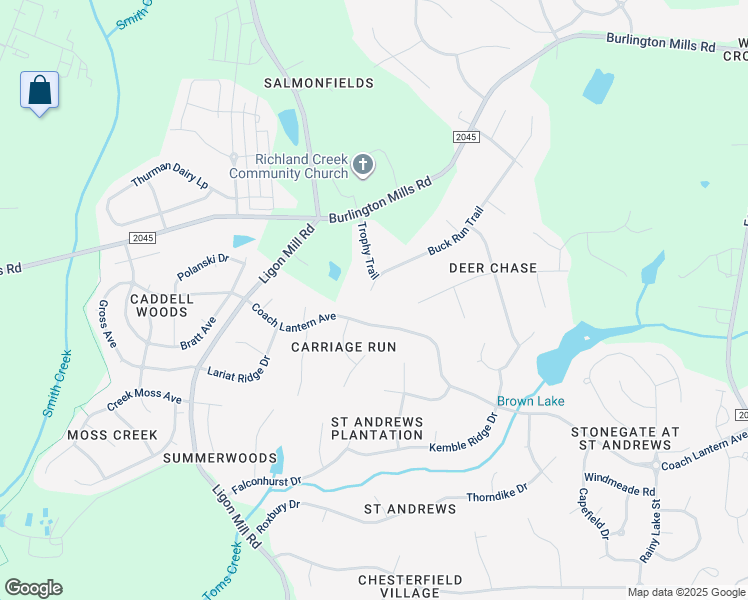 map of restaurants, bars, coffee shops, grocery stores, and more near 3200 Buck Run Trail in Wake Forest