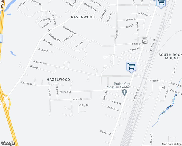 map of restaurants, bars, coffee shops, grocery stores, and more near 514 Kingston Avenue in Rocky Mount