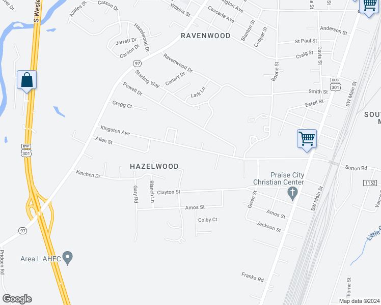 map of restaurants, bars, coffee shops, grocery stores, and more near 675 Kingston Avenue in Rocky Mount