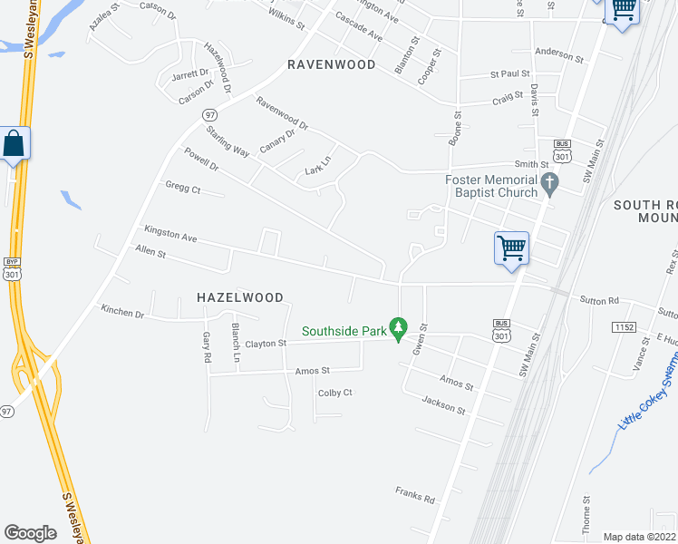 map of restaurants, bars, coffee shops, grocery stores, and more near 617 Kingston Avenue in Rocky Mount