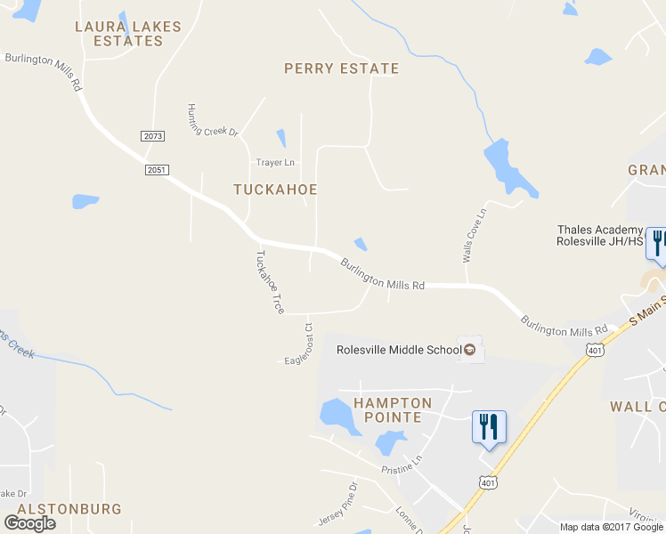 map of restaurants, bars, coffee shops, grocery stores, and more near 4504 Burlington Mills Road in Wake Forest