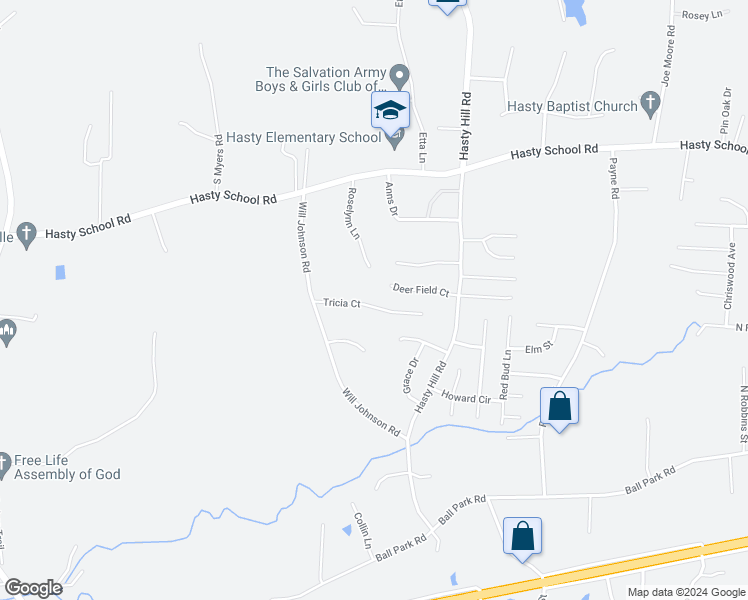 map of restaurants, bars, coffee shops, grocery stores, and more near 117 Tricia Court in Thomasville