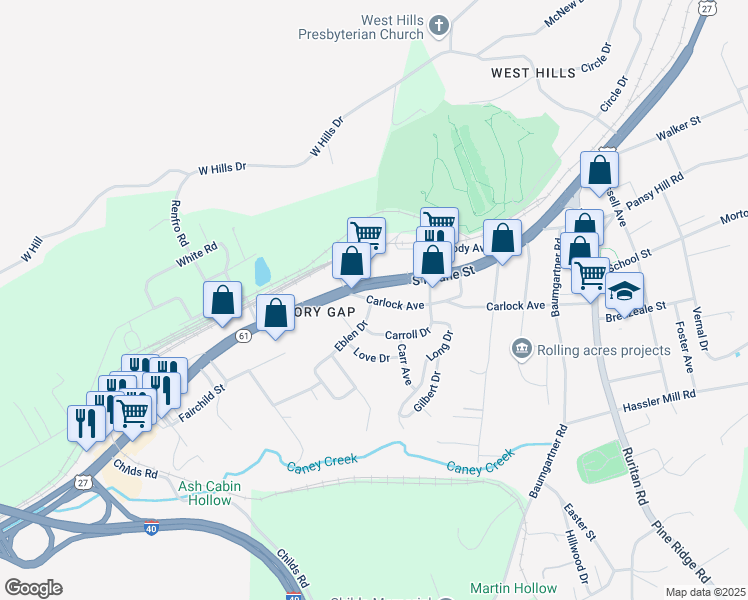 map of restaurants, bars, coffee shops, grocery stores, and more near 1199 South Roane Street in Harriman