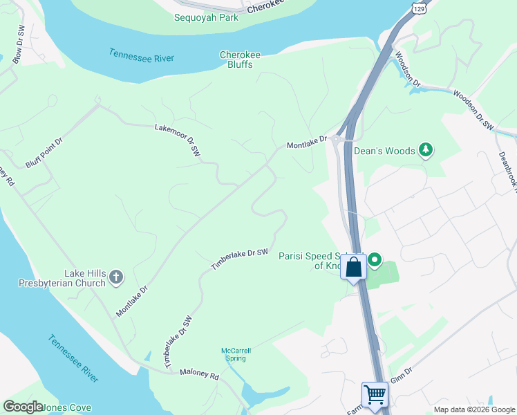 map of restaurants, bars, coffee shops, grocery stores, and more near 3316 Timberlake Drive Southwest in Knoxville