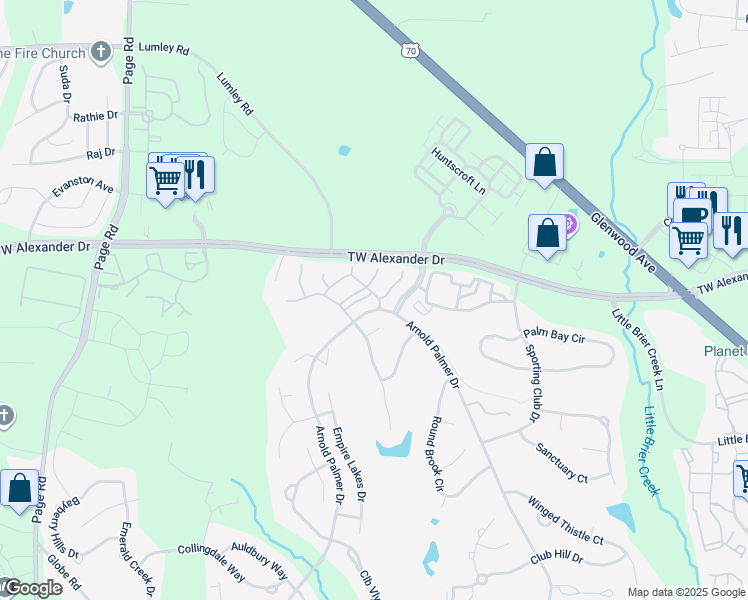 map of restaurants, bars, coffee shops, grocery stores, and more near 9505 Vira Drive in Raleigh