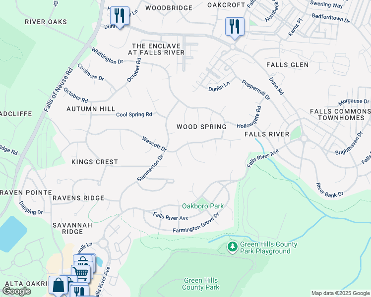 map of restaurants, bars, coffee shops, grocery stores, and more near 1724 Wescott Drive in Raleigh