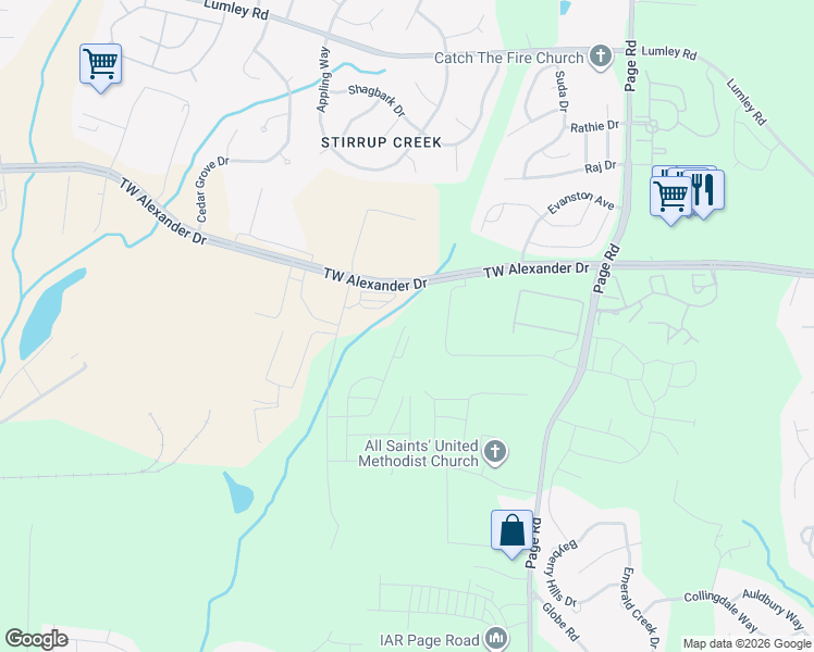 map of restaurants, bars, coffee shops, grocery stores, and more near 302 Brier Summit Place in Durham