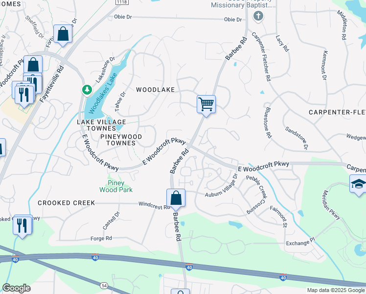 map of restaurants, bars, coffee shops, grocery stores, and more near 5900 Barbee Road in Durham