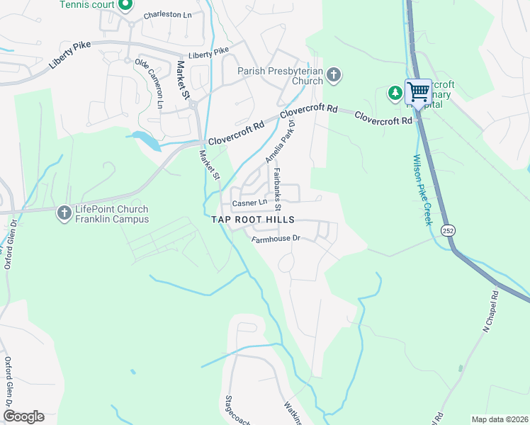 map of restaurants, bars, coffee shops, grocery stores, and more near 1458 Casner Lane in Franklin