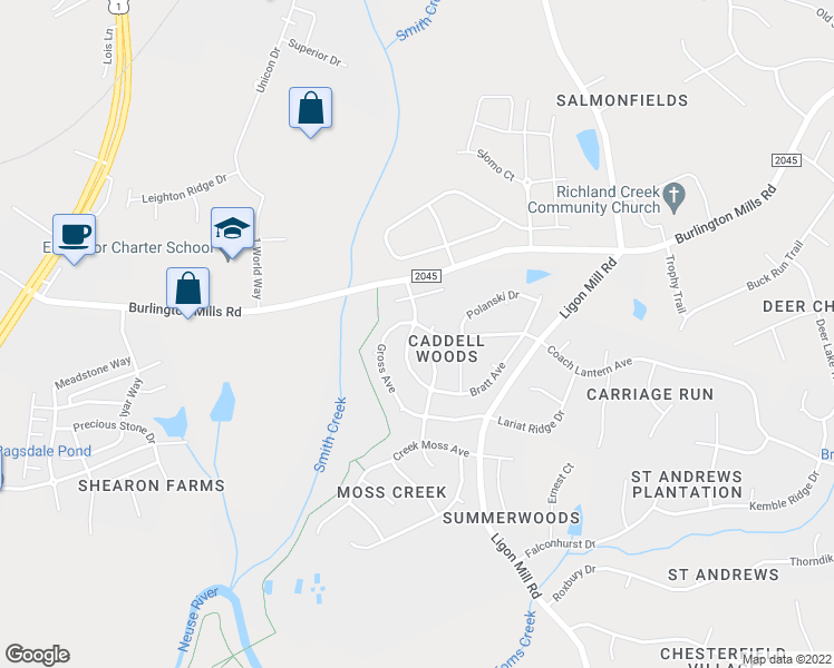 map of restaurants, bars, coffee shops, grocery stores, and more near 3000 Gross Avenue in Wake Forest