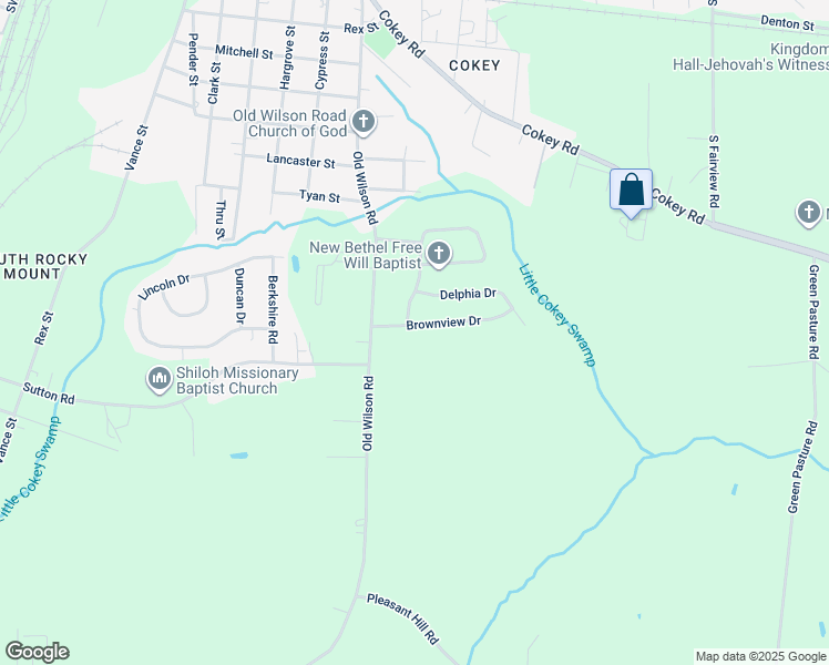 map of restaurants, bars, coffee shops, grocery stores, and more near 1101 Brownview Drive in Rocky Mount