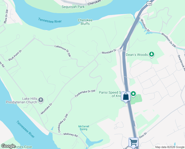 map of restaurants, bars, coffee shops, grocery stores, and more near 3316 Timberlake Drive Southwest in Knoxville