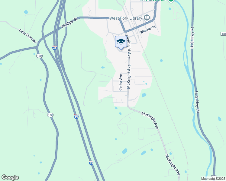 map of restaurants, bars, coffee shops, grocery stores, and more near 509 Center Avenue in West Fork