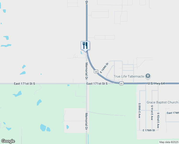 map of restaurants, bars, coffee shops, grocery stores, and more near 16923b South Memorial Drive in Bixby
