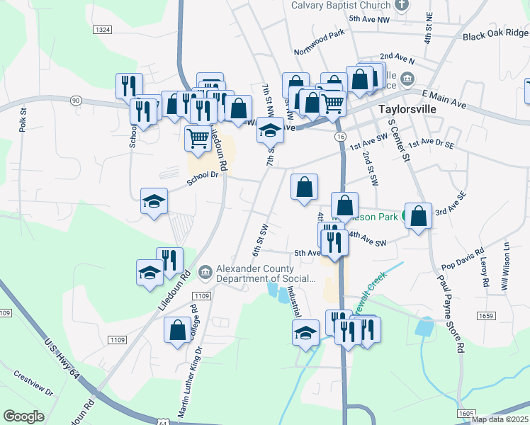 map of restaurants, bars, coffee shops, grocery stores, and more near 37 4th Avenue Southwest in Township of Taylorsville