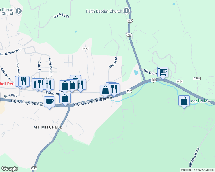 map of restaurants, bars, coffee shops, grocery stores, and more near 19 Hunter Street in Burnsville
