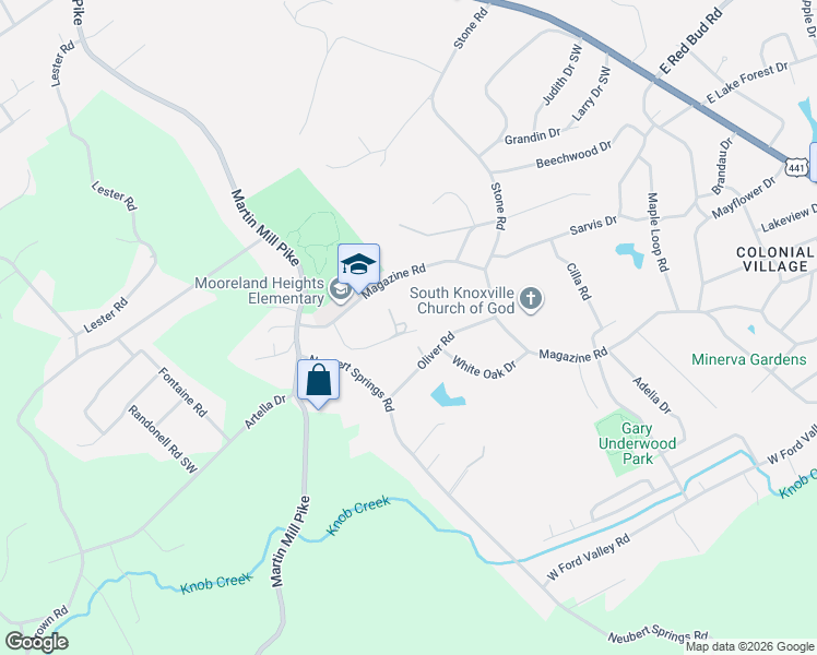map of restaurants, bars, coffee shops, grocery stores, and more near 5412 Magazine Road in Knoxville