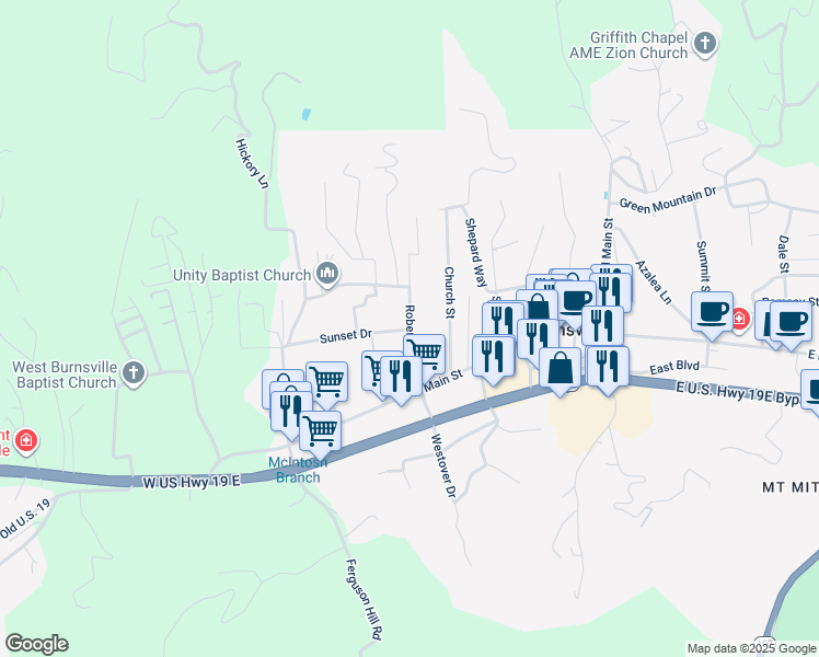 map of restaurants, bars, coffee shops, grocery stores, and more near 111 Robertson Street in Burnsville