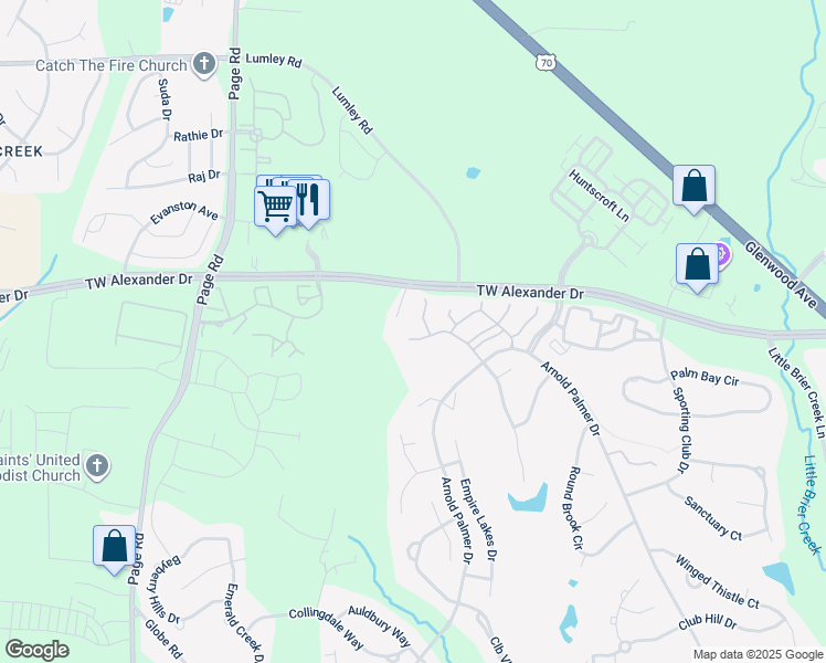 map of restaurants, bars, coffee shops, grocery stores, and more near 11238 Maplecroft Court in Raleigh