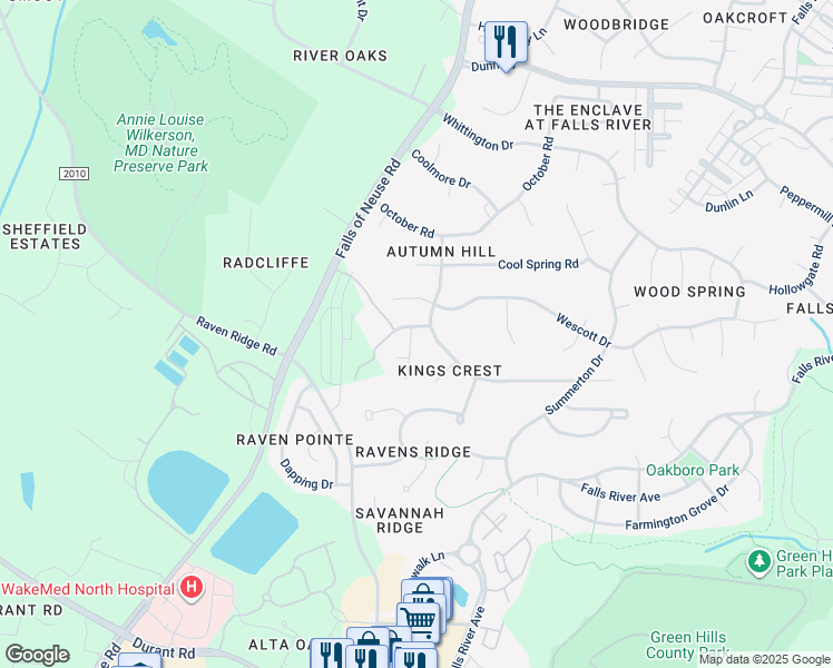 map of restaurants, bars, coffee shops, grocery stores, and more near 10712 Thornbury Crest Court in Raleigh