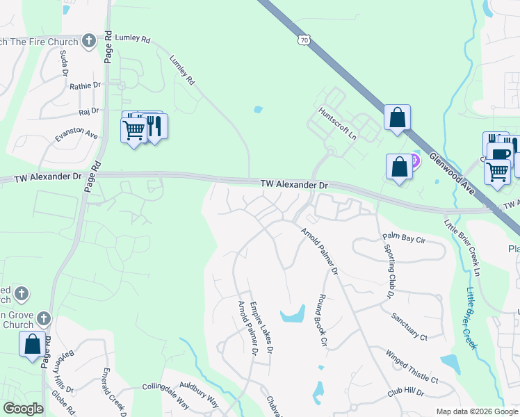 map of restaurants, bars, coffee shops, grocery stores, and more near 9520 Vira Drive in Raleigh