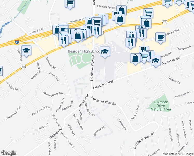 map of restaurants, bars, coffee shops, grocery stores, and more near 364 Cedar View Way in Knoxville