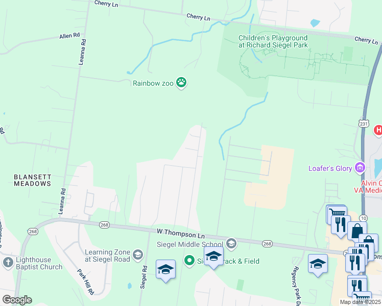 map of restaurants, bars, coffee shops, grocery stores, and more near 424 West Thompson Lane in Murfreesboro