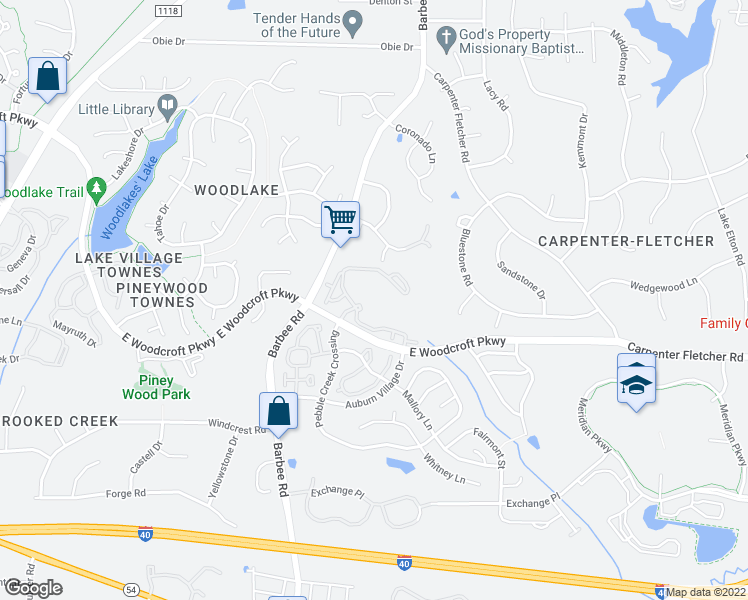 map of restaurants, bars, coffee shops, grocery stores, and more near 1100 Auburn Village Drive in Durham