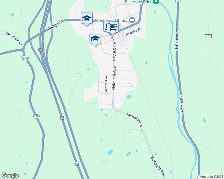 map of restaurants, bars, coffee shops, grocery stores, and more near 503 McKnight Avenue in West Fork