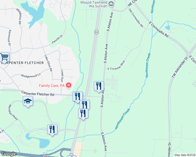 map of restaurants, bars, coffee shops, grocery stores, and more near 4114 South Alston Avenue in Durham