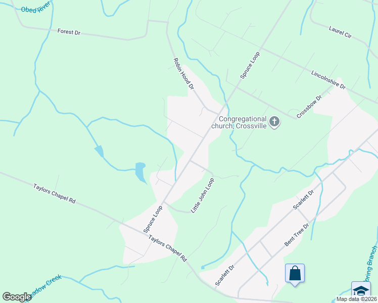map of restaurants, bars, coffee shops, grocery stores, and more near 2396 Spruce Loop in Crossville
