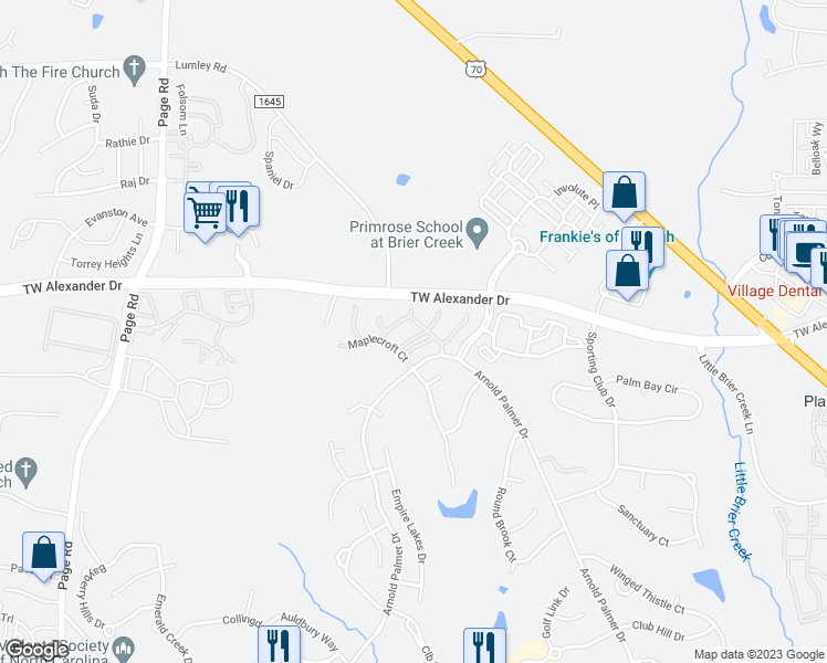 map of restaurants, bars, coffee shops, grocery stores, and more near 9508 Vira Drive in Raleigh