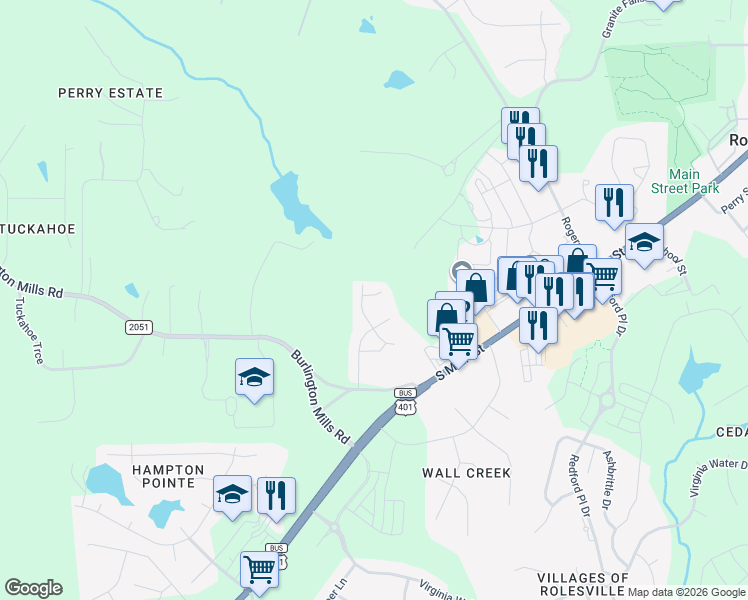 map of restaurants, bars, coffee shops, grocery stores, and more near 408 Barrington Hall Drive in Wake Forest