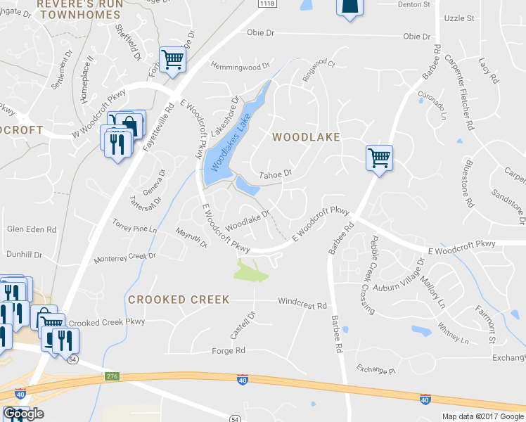 map of restaurants, bars, coffee shops, grocery stores, and more near 2 Lure Court in Durham