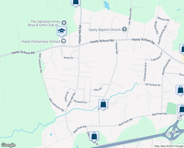 map of restaurants, bars, coffee shops, grocery stores, and more near 12 Courtney Drive in Thomasville