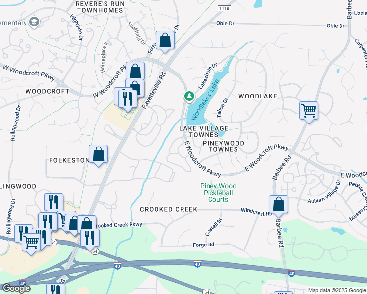 map of restaurants, bars, coffee shops, grocery stores, and more near 800 Lydias Way in Durham