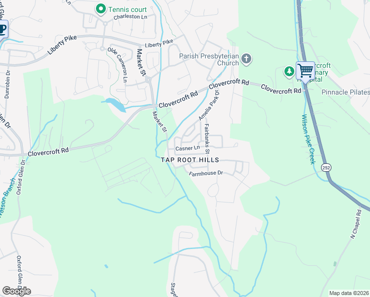 map of restaurants, bars, coffee shops, grocery stores, and more near 1458 Casner Lane in Franklin