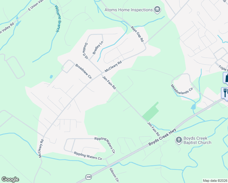 map of restaurants, bars, coffee shops, grocery stores, and more near 1339 Jim Fain Road in Sevierville