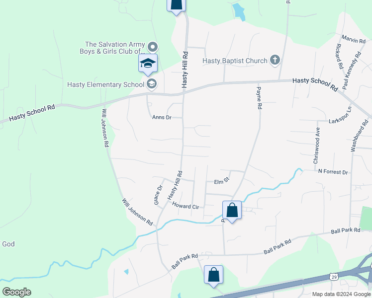 map of restaurants, bars, coffee shops, grocery stores, and more near 132 Hasty Hill Road in Thomasville