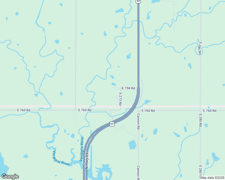 map of restaurants, bars, coffee shops, grocery stores, and more near 27298 East 758 Road in Wagoner