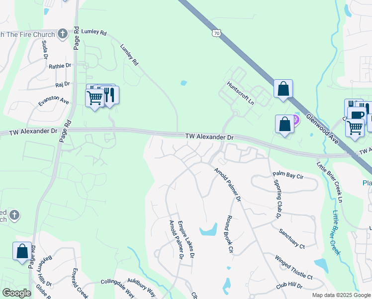 map of restaurants, bars, coffee shops, grocery stores, and more near 11213 Presidio Drive in Raleigh