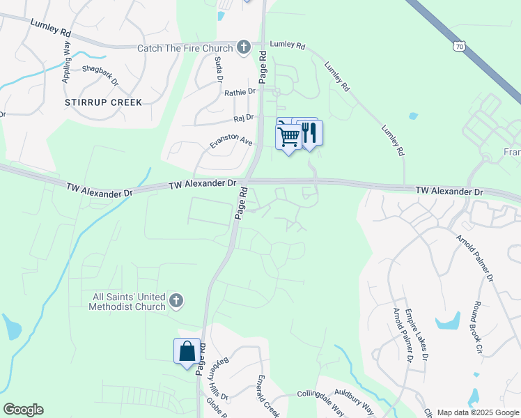 map of restaurants, bars, coffee shops, grocery stores, and more near 800 Wind River Pkwy in Morrisville