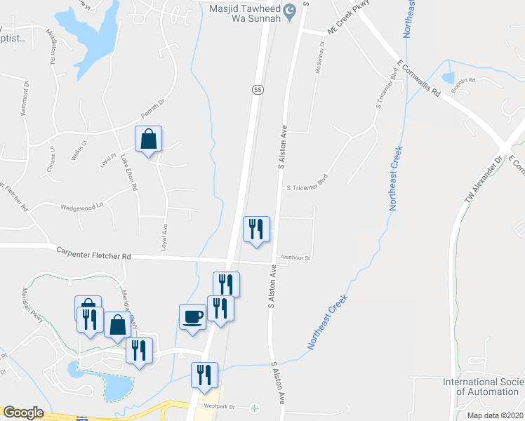 map of restaurants, bars, coffee shops, grocery stores, and more near 4114 South Alston Avenue in Durham