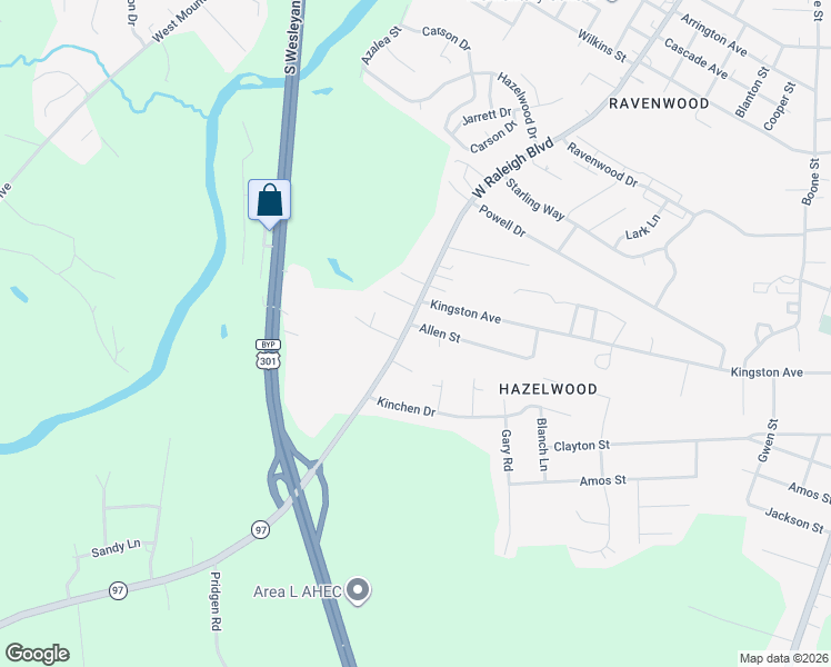 map of restaurants, bars, coffee shops, grocery stores, and more near 2627 Raleigh Road in Rocky Mount