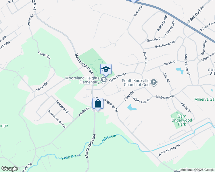 map of restaurants, bars, coffee shops, grocery stores, and more near 5304 Magazine Road in Knoxville