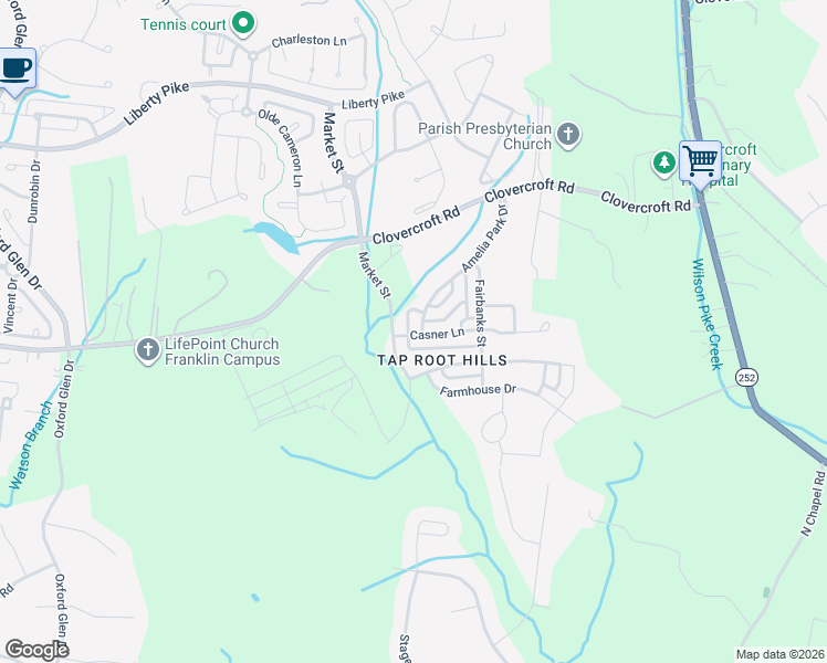 map of restaurants, bars, coffee shops, grocery stores, and more near 1402 Casner Lane in Franklin