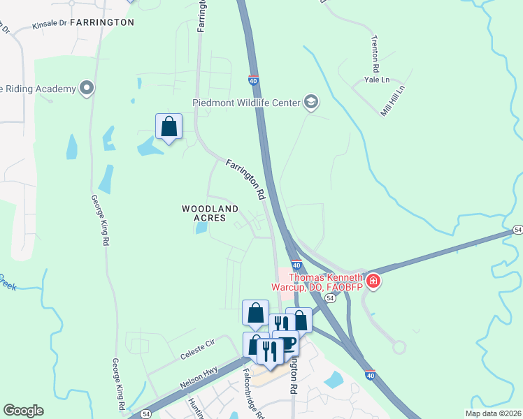 map of restaurants, bars, coffee shops, grocery stores, and more near 5701 Crescent Drive in Chapel Hill