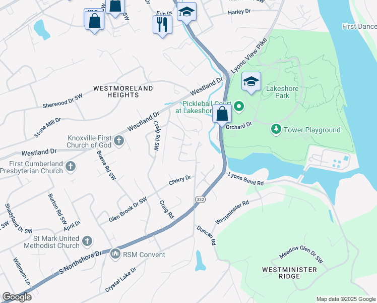 map of restaurants, bars, coffee shops, grocery stores, and more near 1352 Orleans Drive in Knoxville